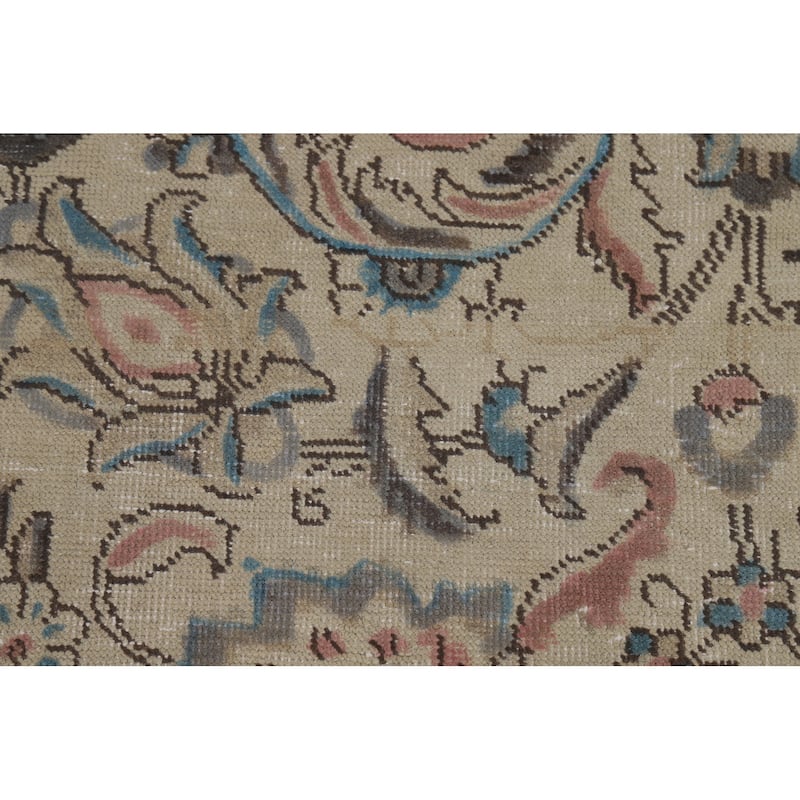 Floral Tabriz Persian Area Rug Distressed Handmade Wool Carpet - 8'8"x 11'5"