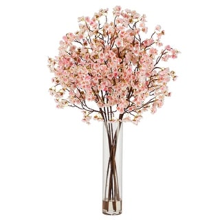 32" Artificial Cherry Blossom Arrangement with Glass Cylinder Vase - Bed Bath & Beyond - 38166539