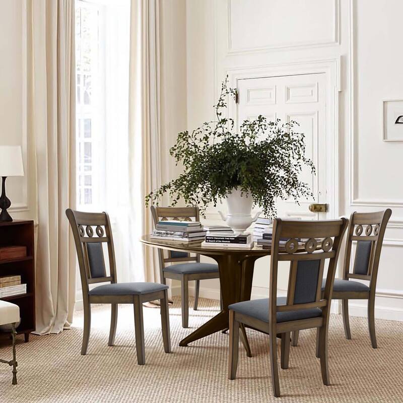 Modern Upholstered Dining Chairs - Set of 2 - Gray Rubberwood Kitchen Accent Seating