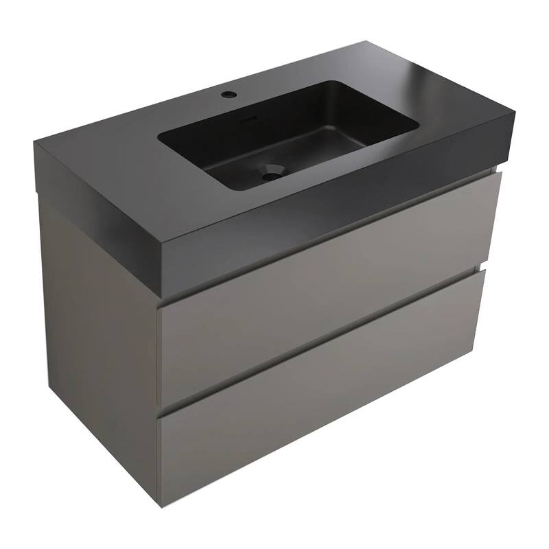Single Sink Floating Bath Vanity in with Solid Surface Top