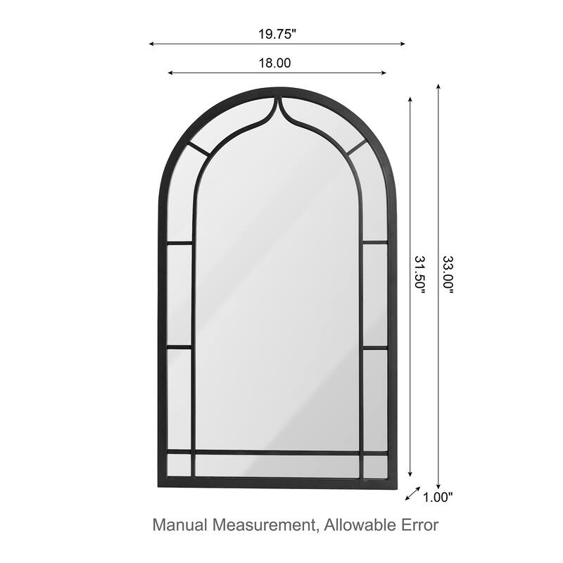 Glitzhome Set of 2 Oversized Black Metal/Glass Arched Wall Mirrors Home Decor - 20"L x 33"H