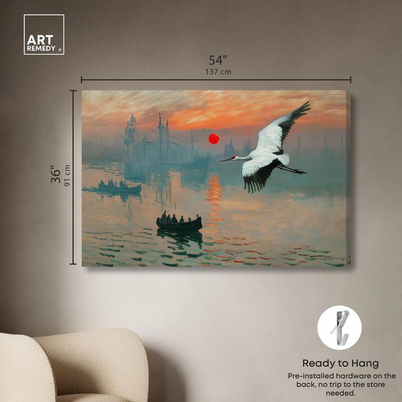 Crane Sunset Canvas by Art Remedy, Gallery Wrapped