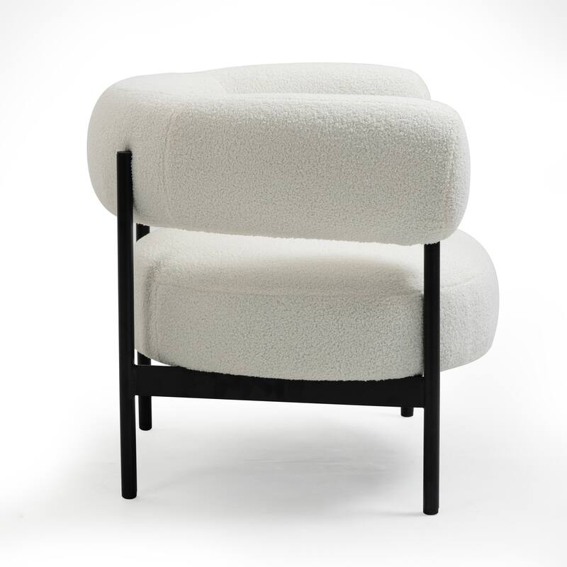 Ayuka White Boucle Accent Chair with Black Iron Legs