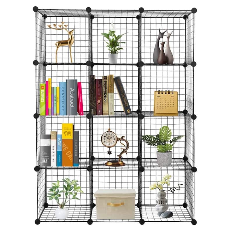 12-Cube Wire Shelf Storage Metal Shelves Modular Metal shelve - Black