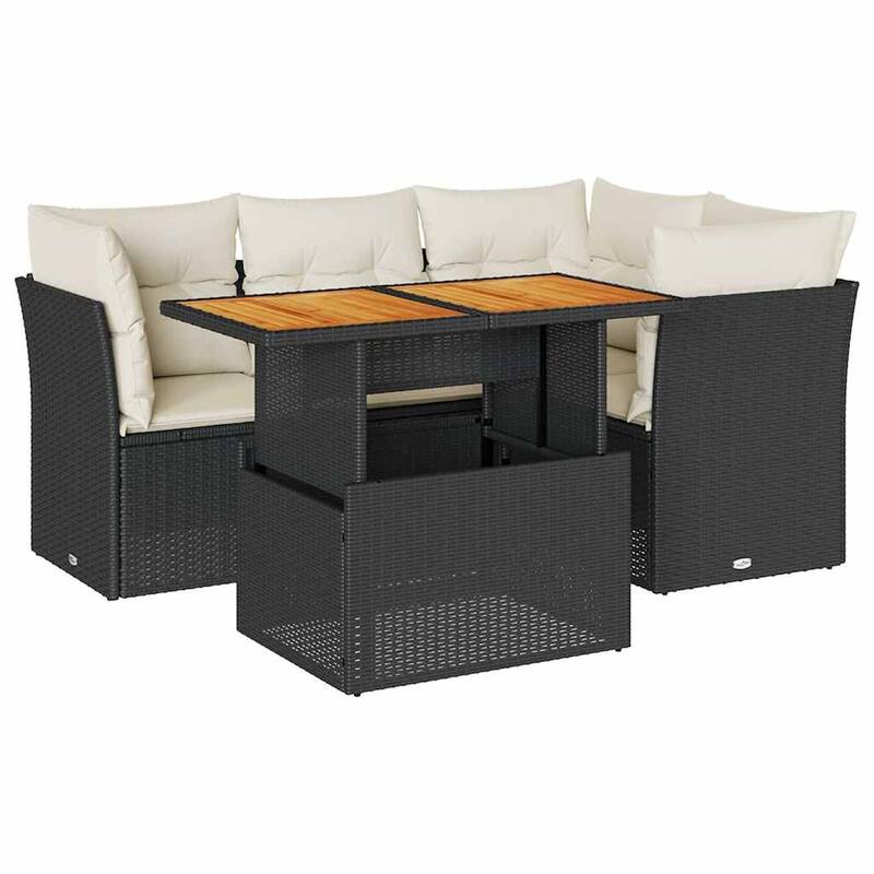 vidaXL Patio Sofa Set with Cushions Table and Sofa Modules 5 Piece Poly Rattan - 21.7 x 39.4 x 28.7
