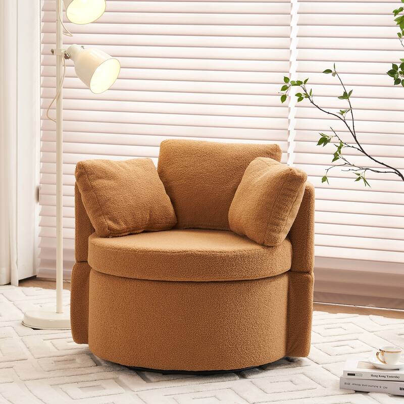 Fabric Swivel Chair With Storage and Back Cushion For Living Room