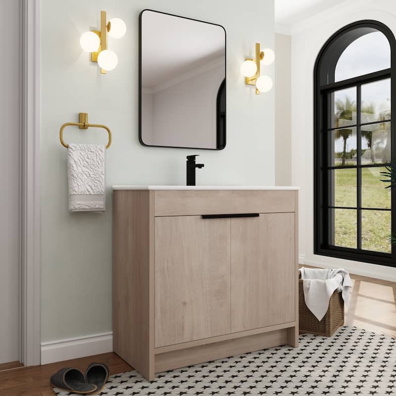 BNK 24/30/36 inch Freestanding Single Sink Bathroom Vanity with Soft Close Door and 1 adjustable shelf