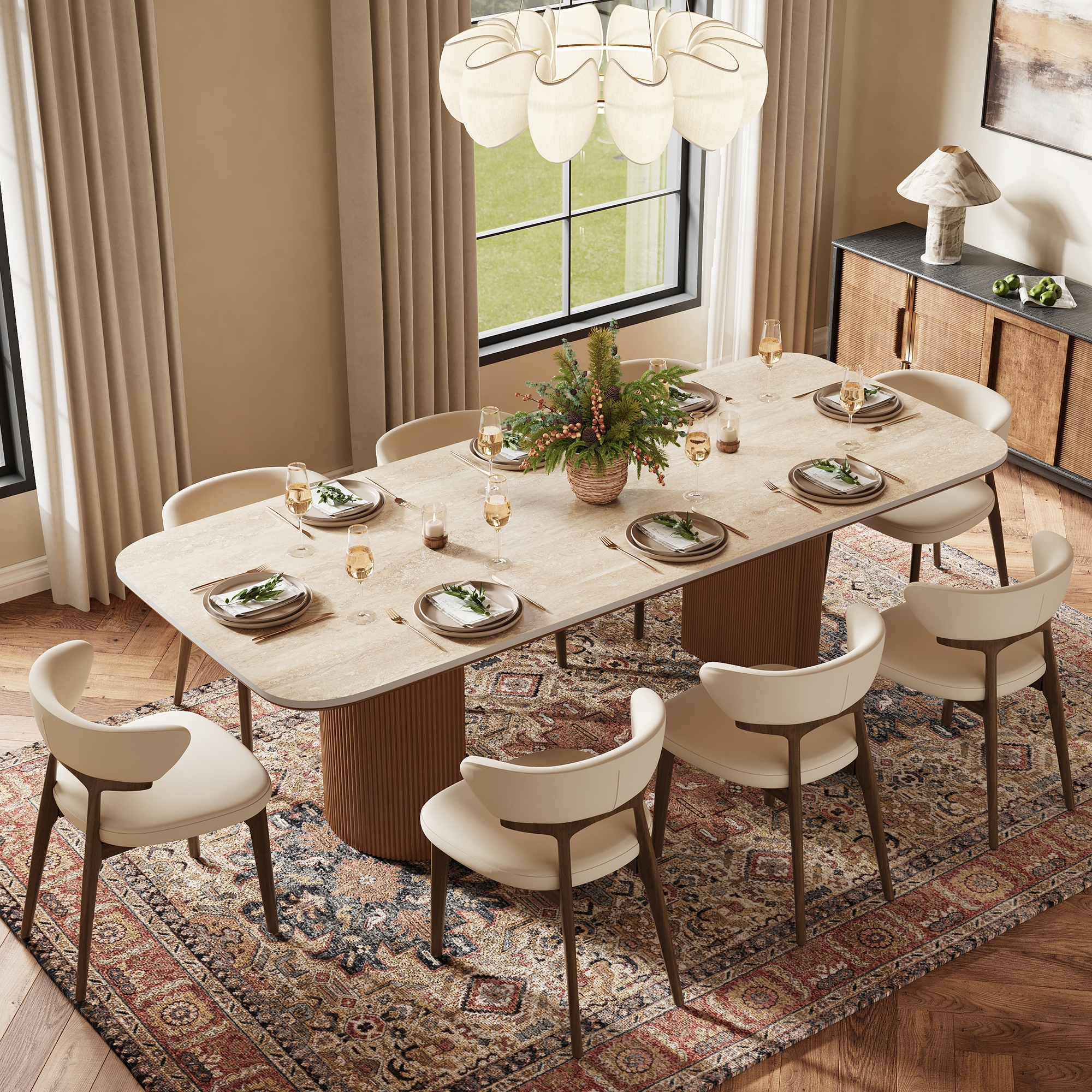 【pepe】PRINCESS Table GrillStone Beige Modern 6/8-Person Oval Dining Table with Sintered Stone Top