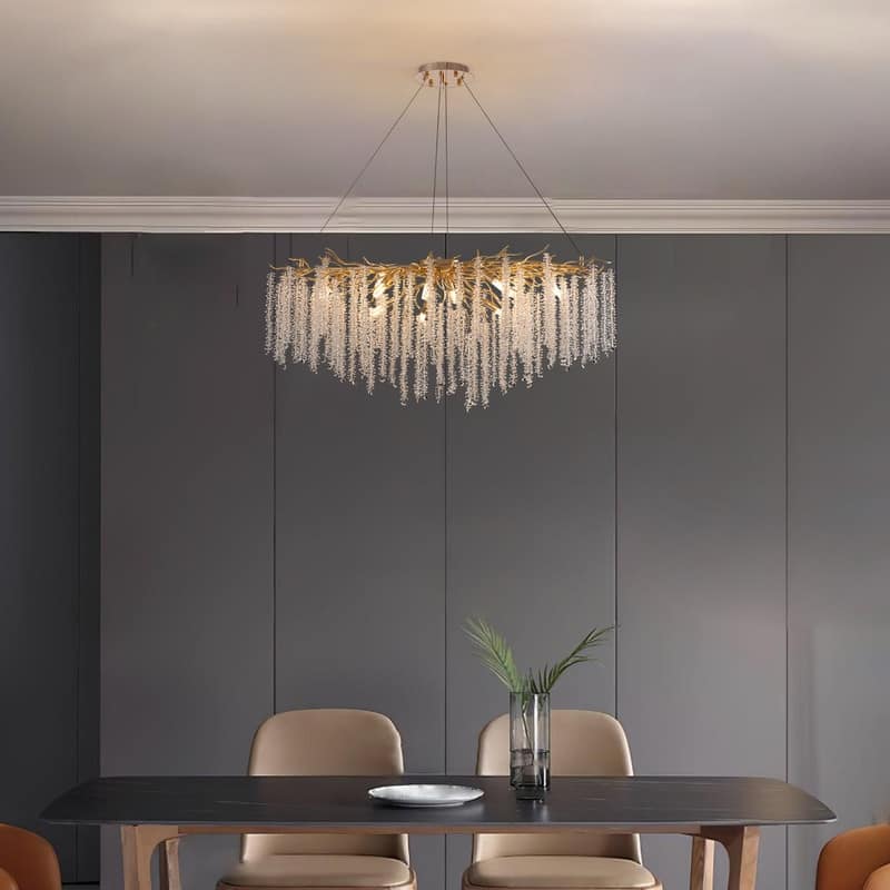 40 in Gold Crystal Chandelier Dimmable Ceiling Fixtures for Dining Room
