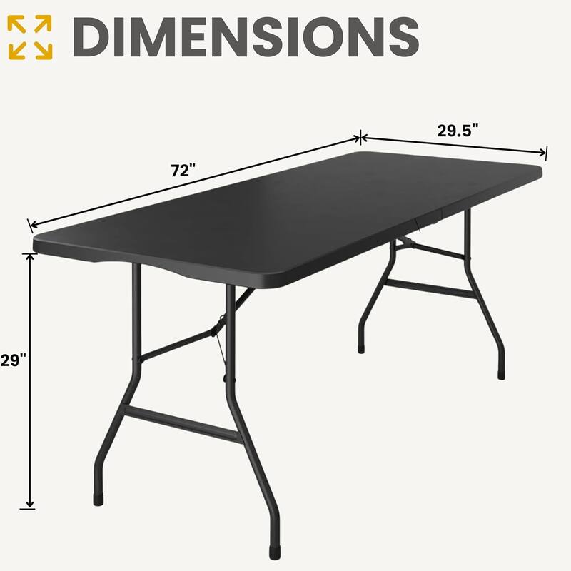 Utility Table 6 Feet 72" x 29.5" Half Folding Lightweight Portable Carrying Handle, Indoor Outdoor Camping,One,Black