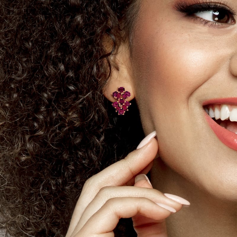 Miadora Multi-Gem Double Floral Drop Earrings Sterling Silver