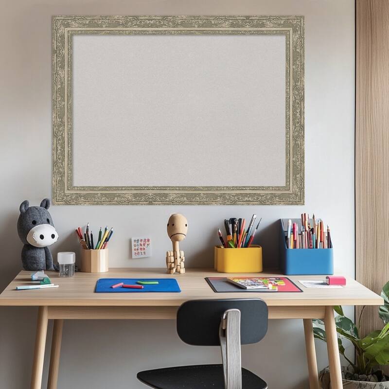 Filigree Silver Framed Cork Board - Bulletin Board, Organization Board, Pin Board