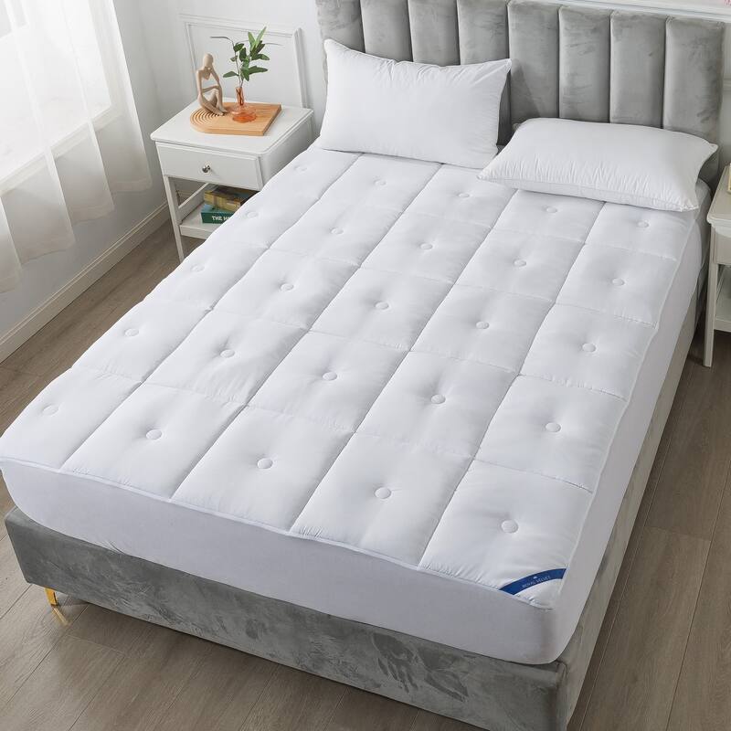 Royal Velvet Button Stitch Stain Restistant Mattress Pad - White