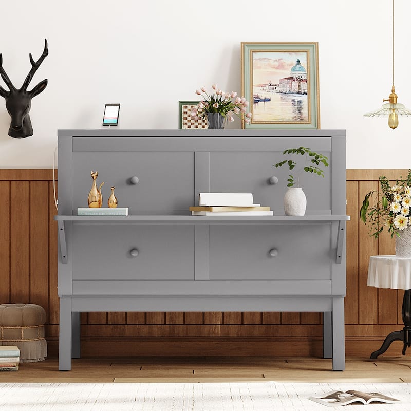 Full Size Murphy Bed with USB Port and Removable Shelves on Each Side