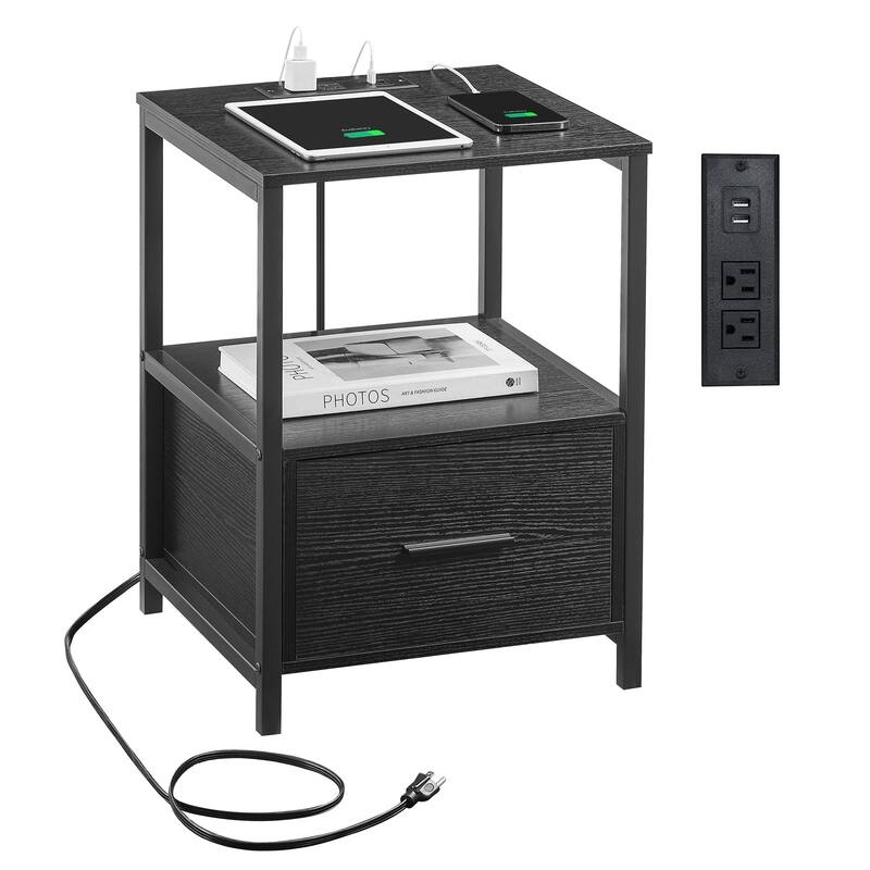 VECELO Nightstand Set of 1/2, Modern Square Side End Table, Living Room, Study Metal Frame