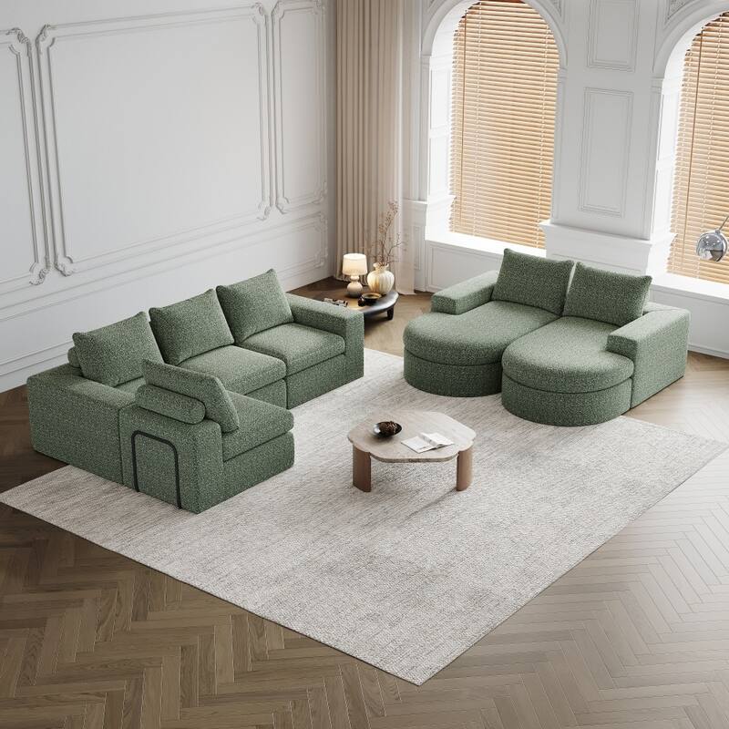 Modern L-Shaped Chenille Sectional Sofa with Chaise and Six modules - Green