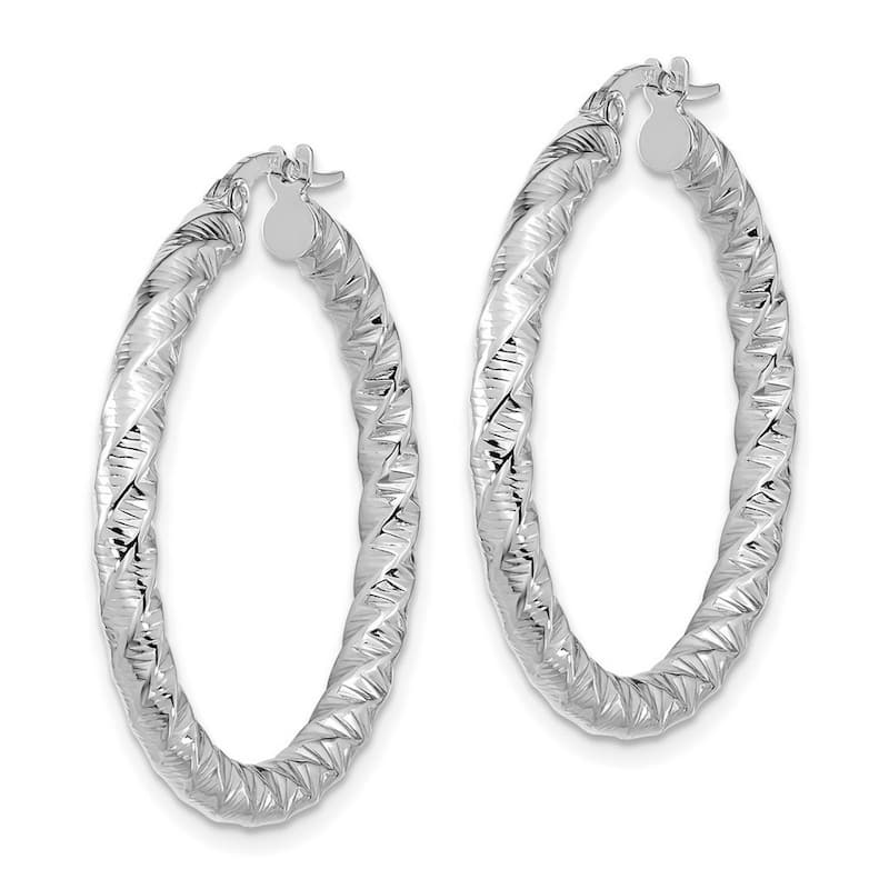 Curata 14k Yellow or White Gold 3x31mm Textured Twisted Hoop Earrings