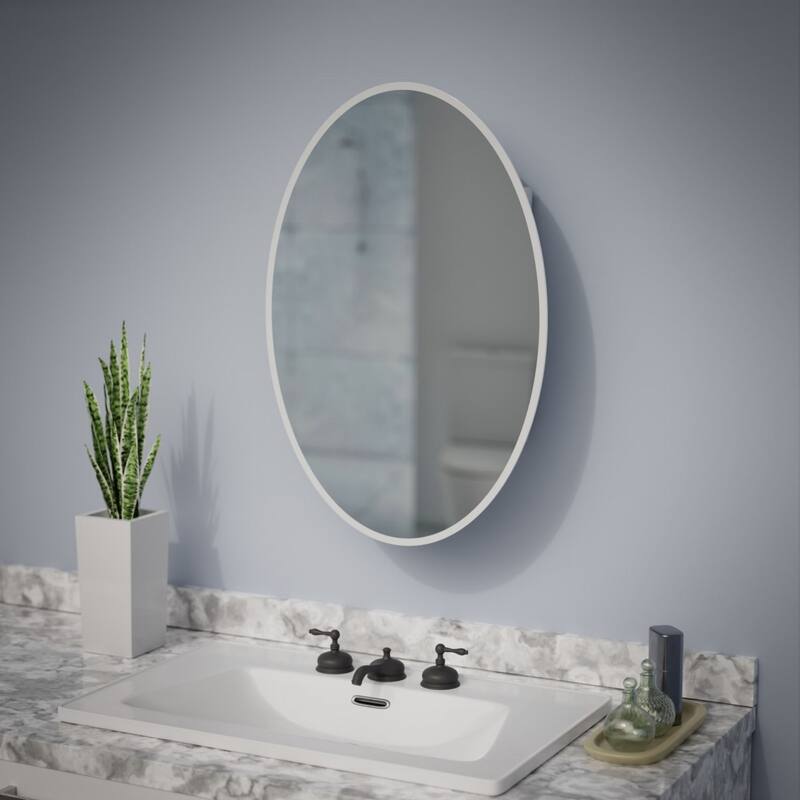 Oval Medicine Cabinet Wall Mounted Brushed Stainless Steel with Mirror 26" x 18" Double Shelf