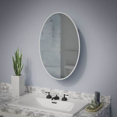 Oval Medicine Cabinet Wall Mounted Brushed Stainless Steel with Mirror 26" x 18" Double Shelf