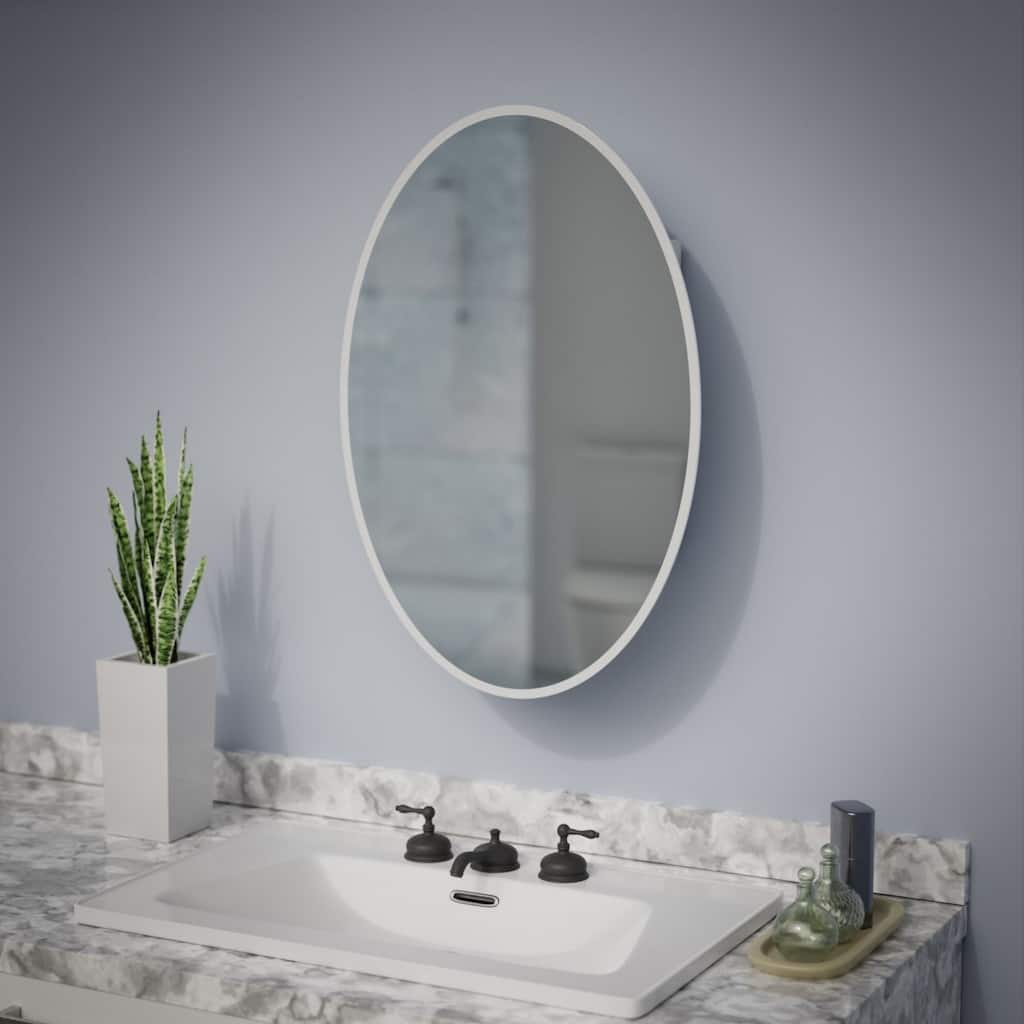 Oval Medicine Cabinet Wall Mounted Brushed Stainless Steel with Mirror 26" x 18" Double Shelf