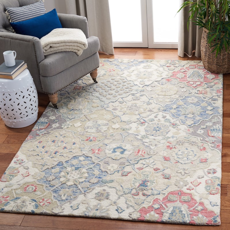 SAFAVIEH Handmade Glamour Noella Floral Wool Rug - 4' x 6' - Ivory/Red - Rectangle