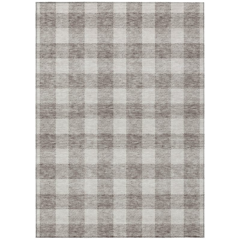 Machine Washable Indoor/ Outdoor Chantille Plaid Rug