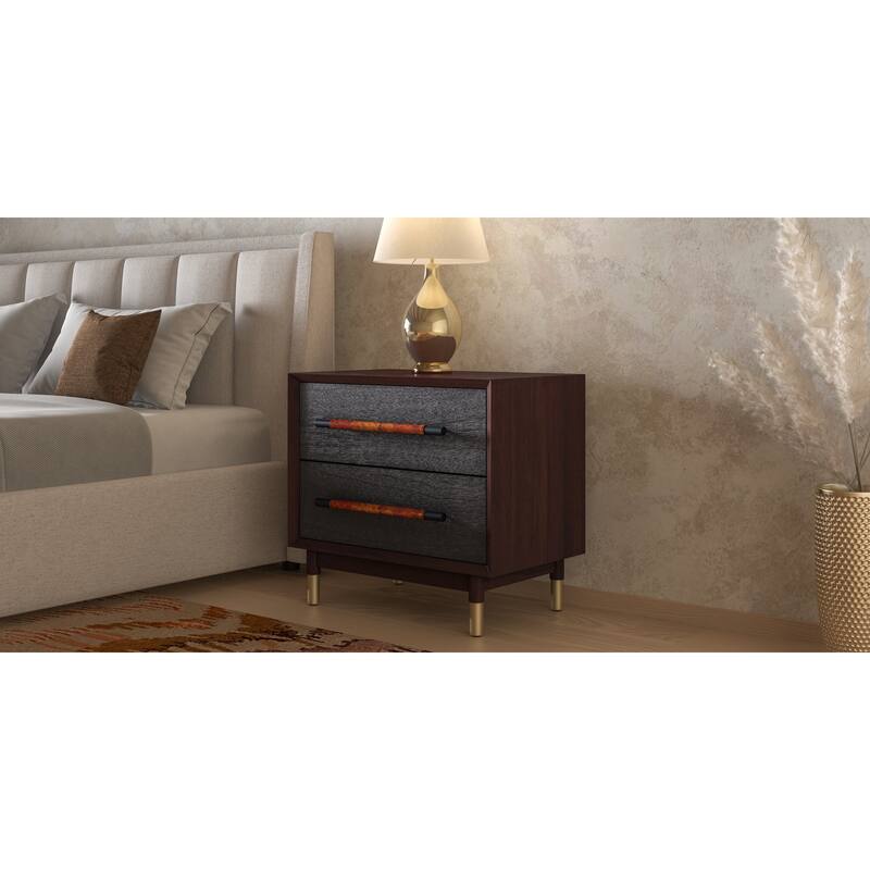 NPD Furniture Callan Nightstand / Side Table 2 Drawers, Dark Walnut