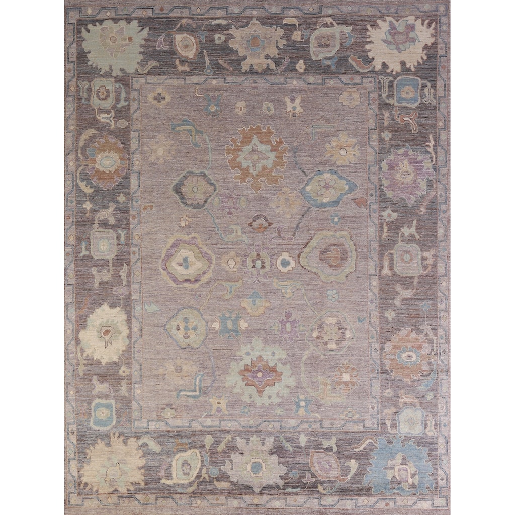 Hand Knotted Oriental 100% Wool Carpet Transitional All-Over Greys & Charcoal Oushak Area Rug - 9' 9'' X 8' 1''