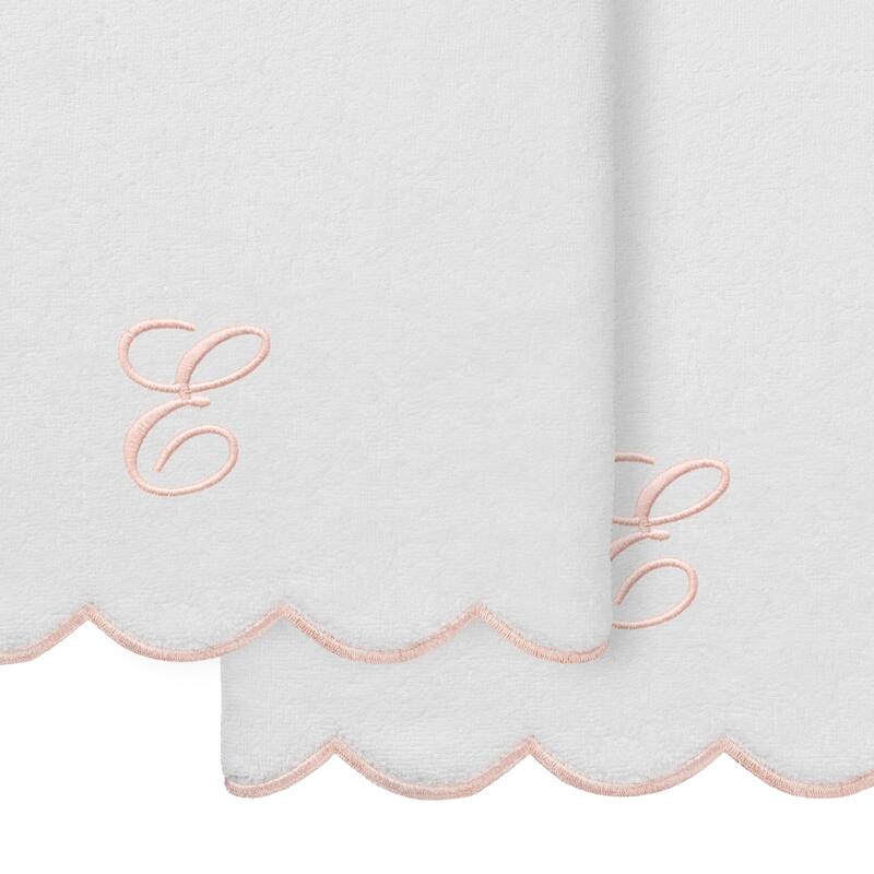 Authentic Hotel and Spa 100% Turkish Cotton Pink ADORNIA Scallop Personalized 2 Piece Bath Towel Set - 2 Bath Towels