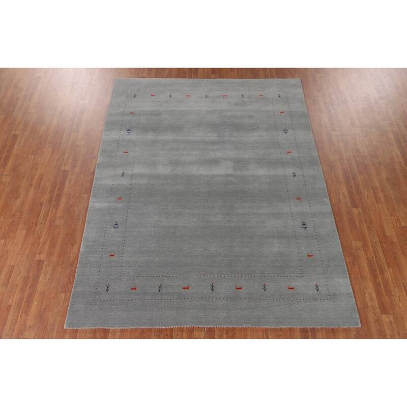 Silver Gray Gabbeh Indian Area Rug Handmade Wool Carpet - 7'8"x 9'10"