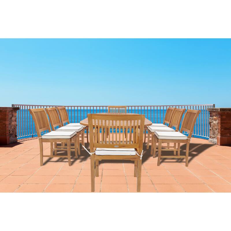 Chic Teak 9 Piece Teak Wood Castle Patio Dining Set including Oval ...