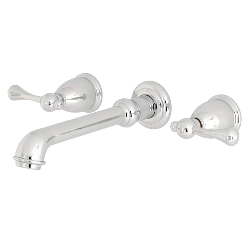 English Country Two-Handle Wall Mount Bathroom Faucet in Polished Brass - Polished Chrome