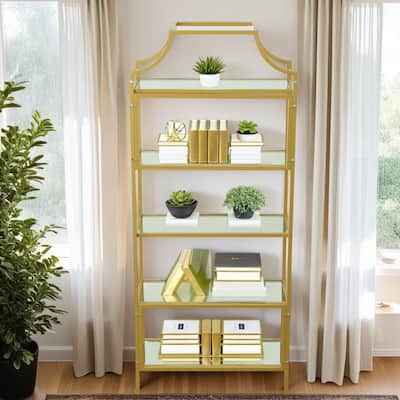 5-Tier Glass Storage Book Shelves - 70.5" - Gold