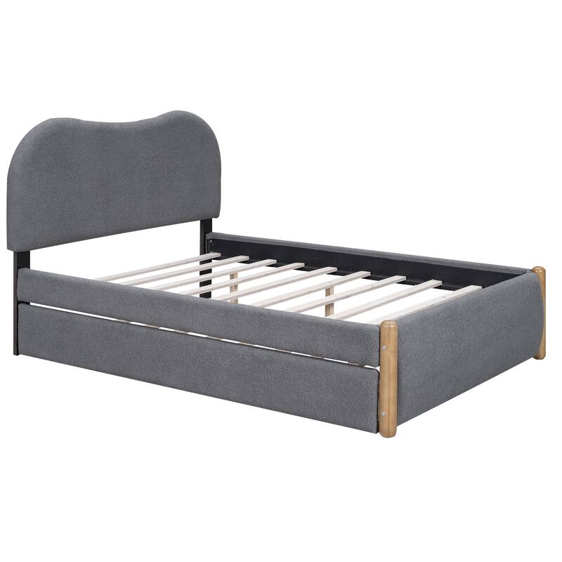 Full Upholstered Platform Bed with Practical Trundle for Additional Sleeping Space