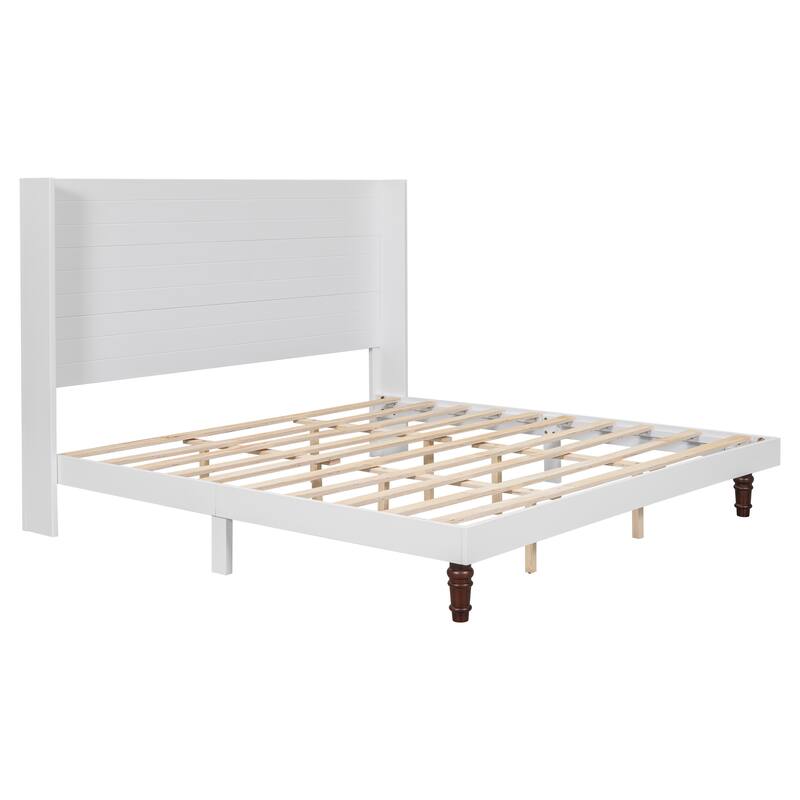 Elegant High Headboard King Size Bed with Comfortable Back Support in White