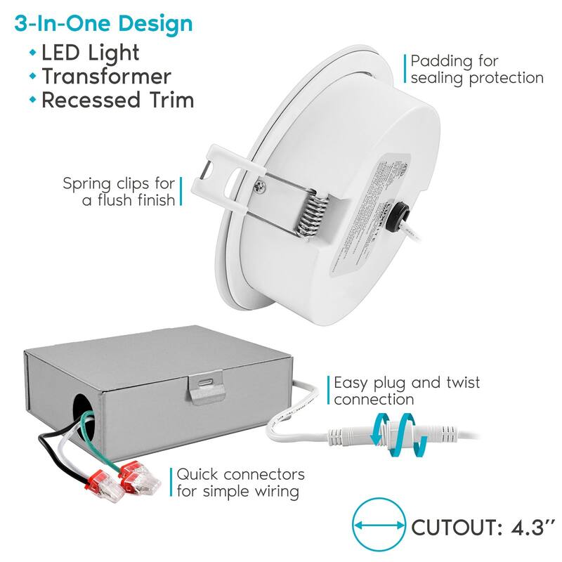 Luxrite 4 Inch Gimbal LED Recessed Lighting, 5 CCT 2700K-5000K, 950 Lumens, Dimmable, 12W, Wet Rated, ETL Listed 4-Pack