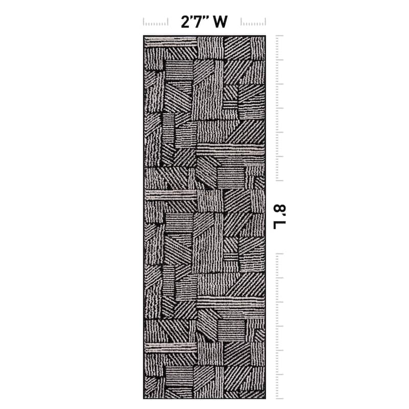 World Rug Gallery Contemporary Boho Stripes Black Area Rug