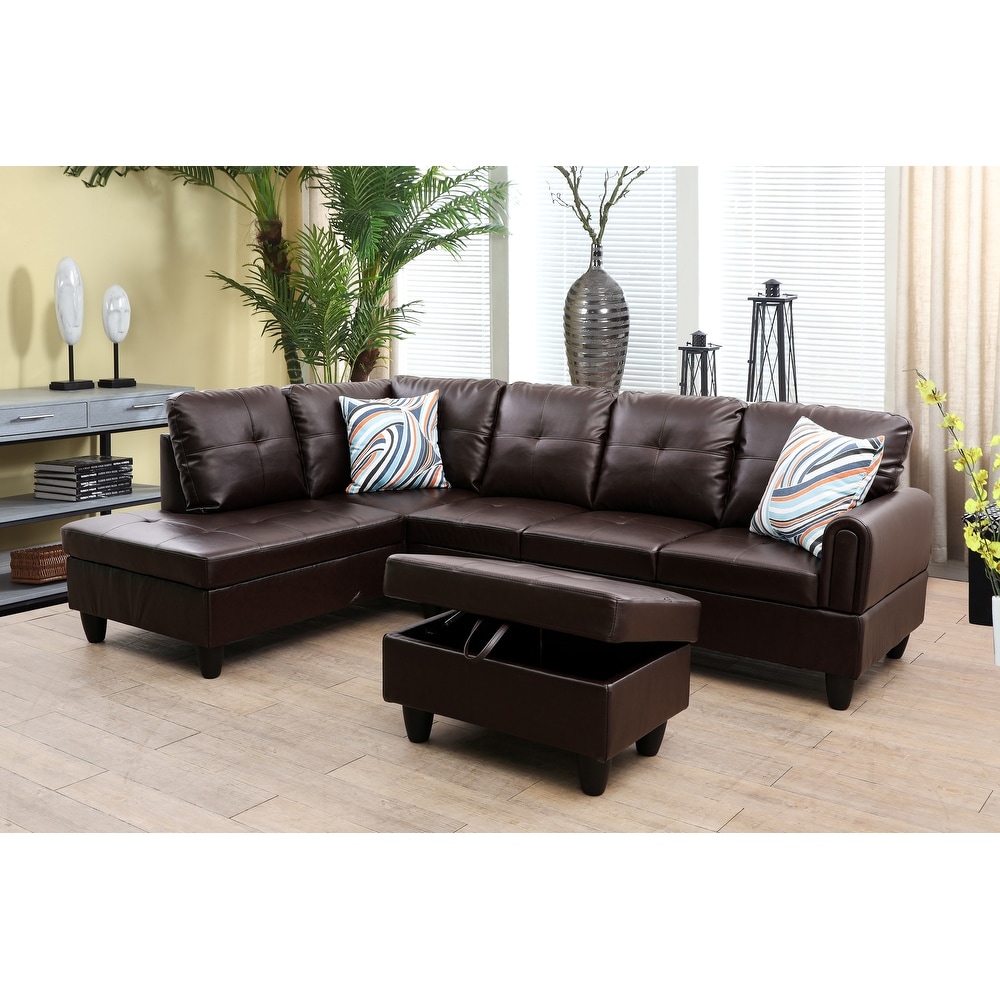 Details about   Living Room Furniture 6pcs Sectional Sofa Tufted Brown Leatherette Wedge Ottoman 