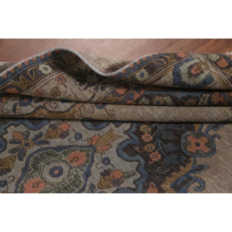 Over-Dyed Brown Tabriz Persian Vintage Rug Hand-Knotted Wool Carpet - 6'5"x 9'9"