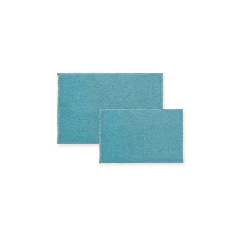 Bibb Home 5674 2 Piece Faux Fur Bath Mat Set Aqua - 20" x 32", 17" x 24" - Aqua