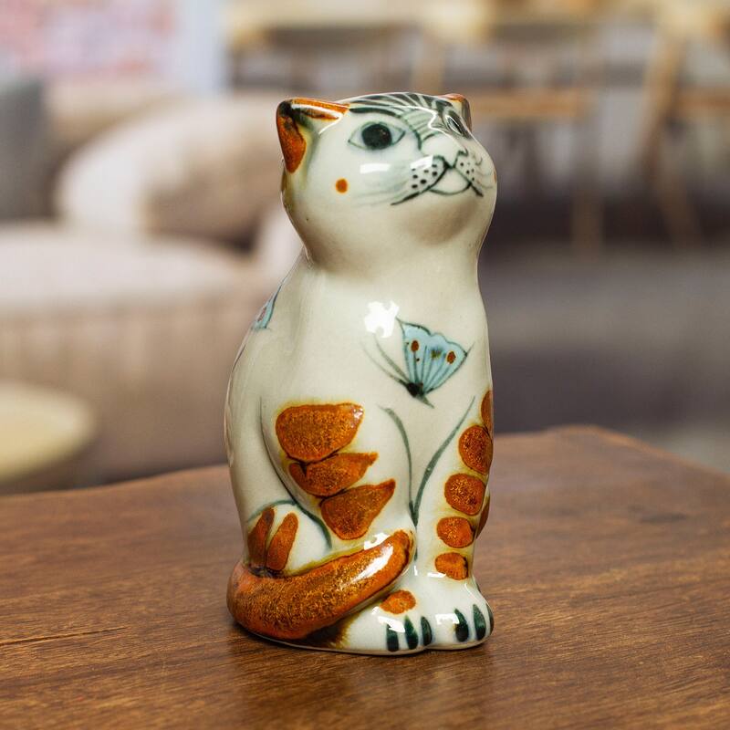 Novica Handmade Traditional Cat Ceramic Figurine