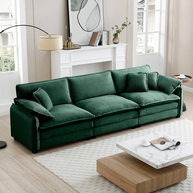 Modern Modular Sofa with 2 Arm Pillows and 3 Throw Pillows and Memory Foam Cushions for Living Room or Guest Room - Green