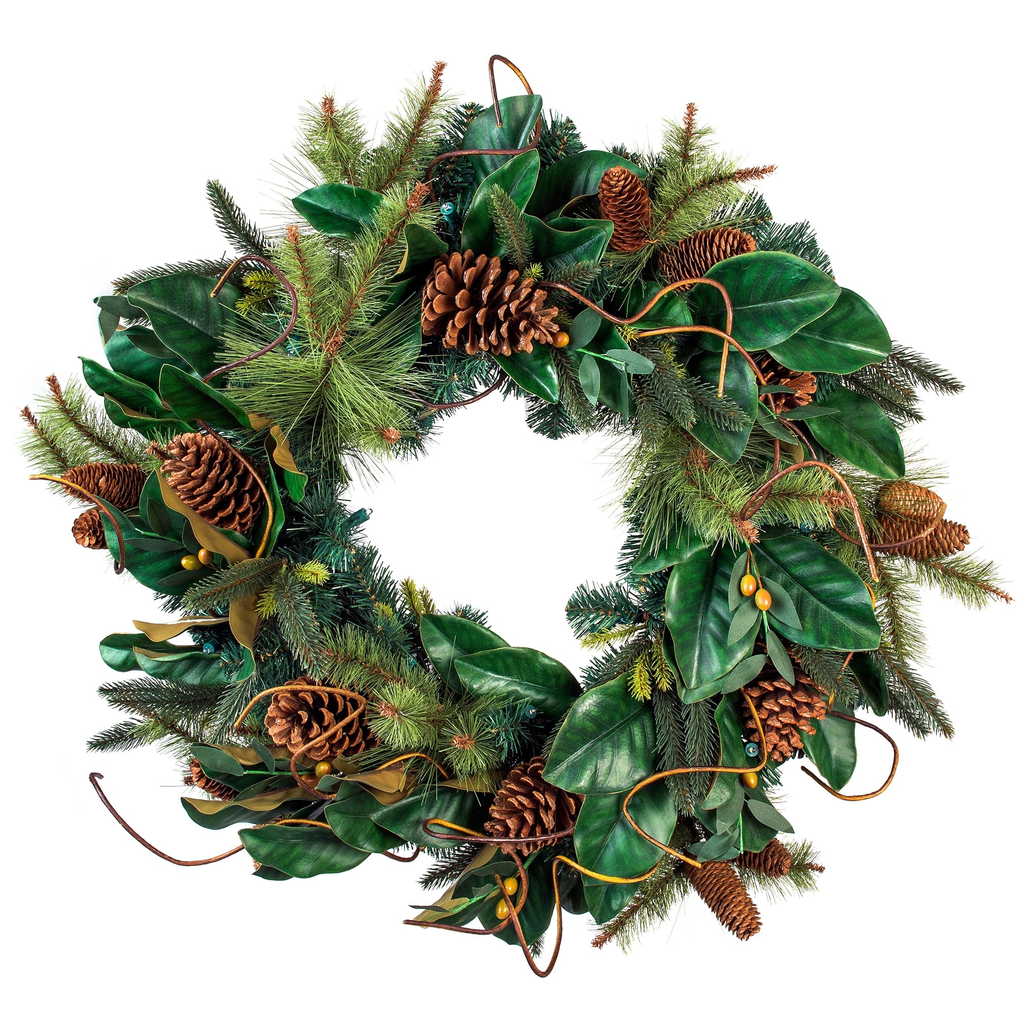 30 in. Holiday Wreath with Lights - Magnolia Leaf - Green