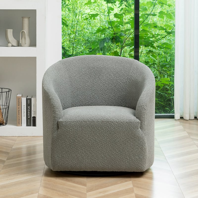 KINWELL 32"W Boucle Upholstered Swivel Barrel Accent Armchair