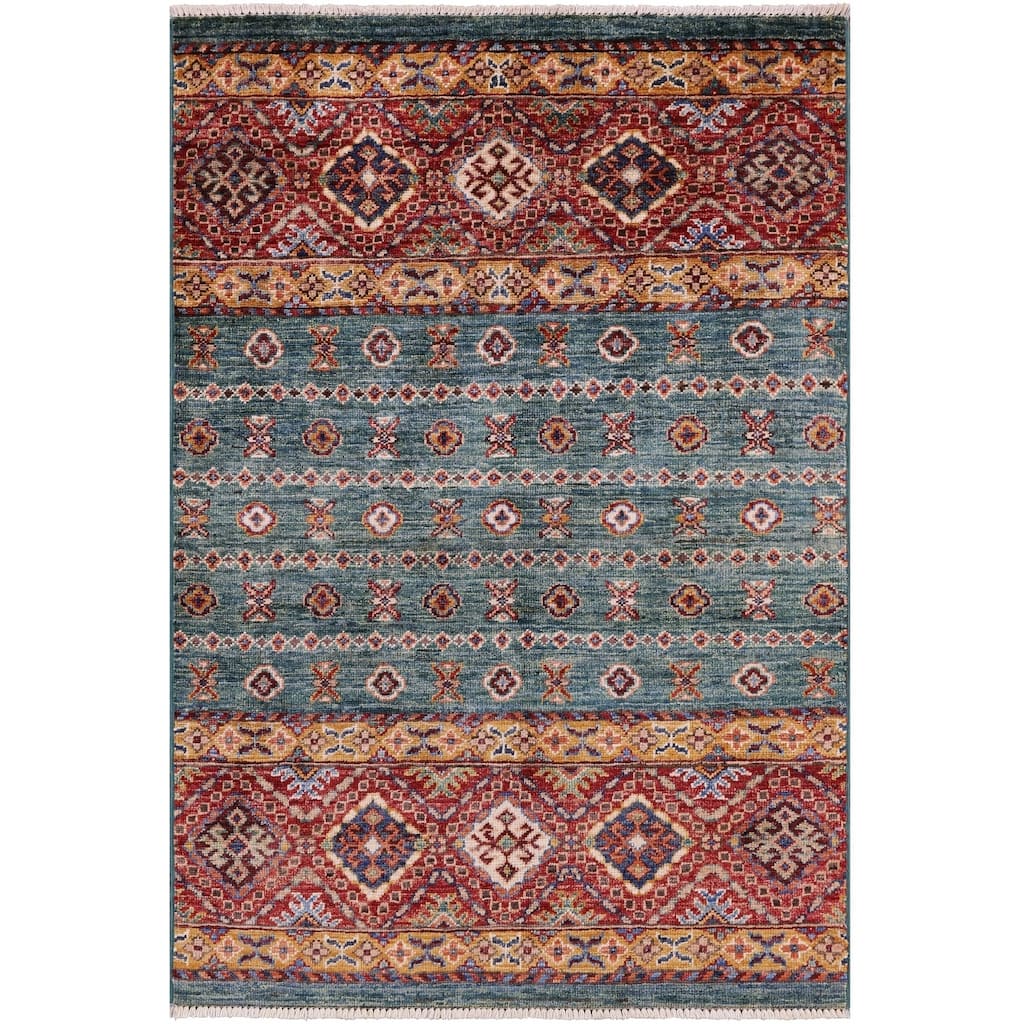 Golden Nile Green Khorjin Persian Gabbeh Handmade Wool Rug - 2' 9" X 4' 0"