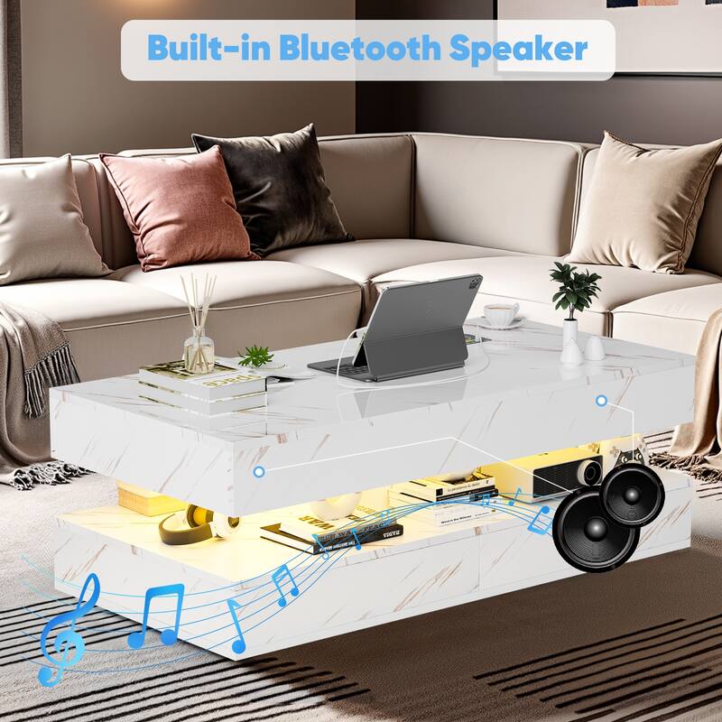Pocassy Double-Layer Center Tables with LED Light 47.2 Inch