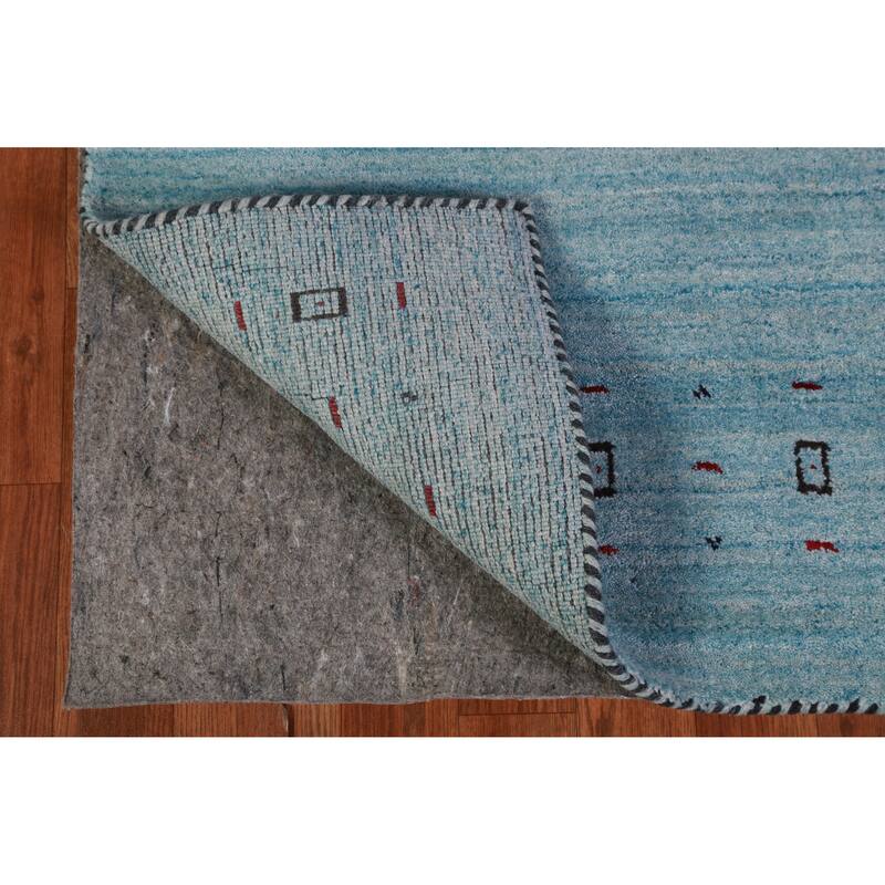 Light Blue Tribal Gabbeh Indian Runner Rug Handmade Wool Carpet - 2'7" x 10'2"