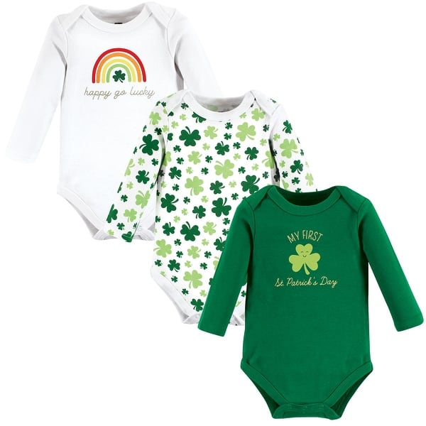 slide 1 of 1, Hudson Baby Infant Girl Cotton Long-Sleeve Bodysuits, St Patricks Rainbow 0-3 Months - St Patricks Rainbow