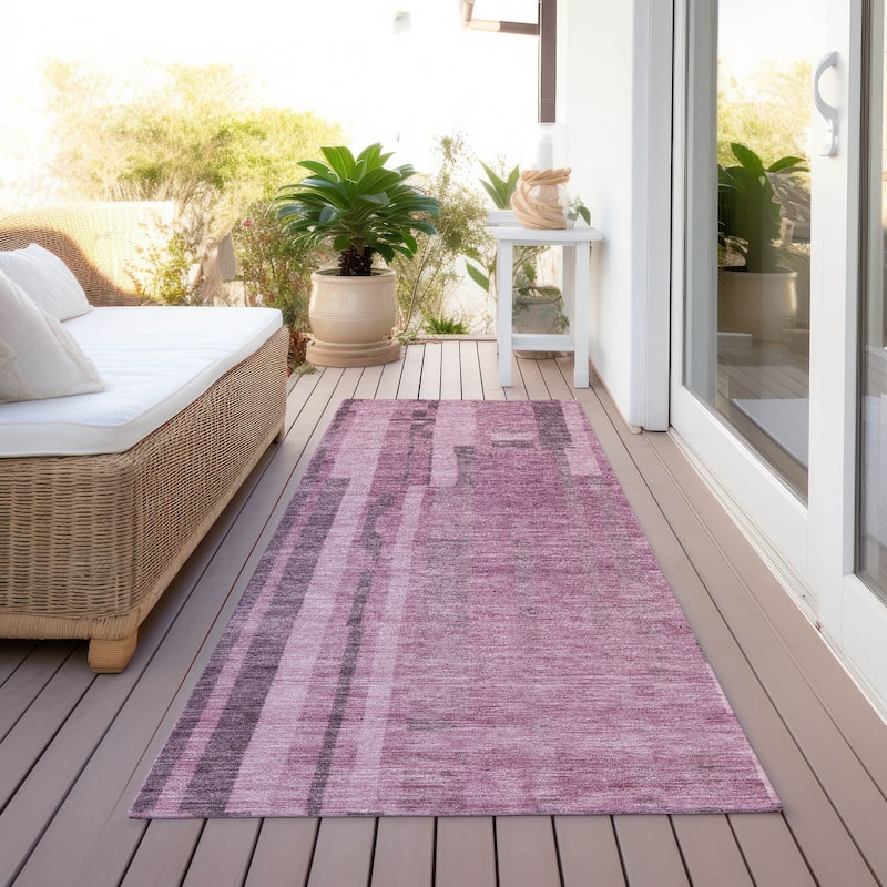 Machine Washable Indoor/ Outdoor Modern Stripes Chantille Rug