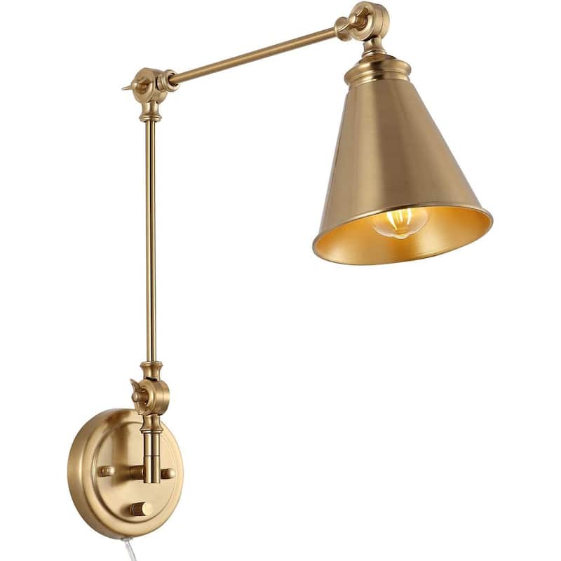 WINGBO 1-Light Vintage Adjustable Swing Arm Wall Sconce with Shade